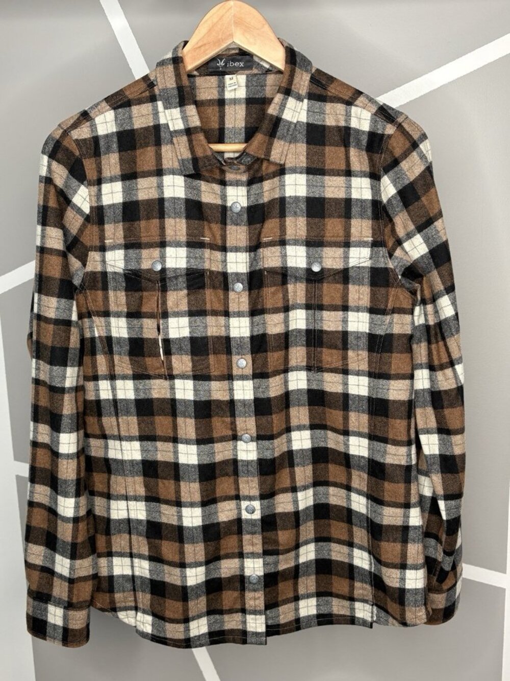 Ibex Taos Plaid Wool Blend Flannel Snap Button Front Shirt Women’s Medium